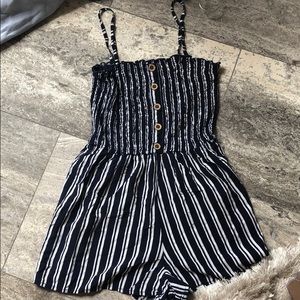 blue and white striped romper
